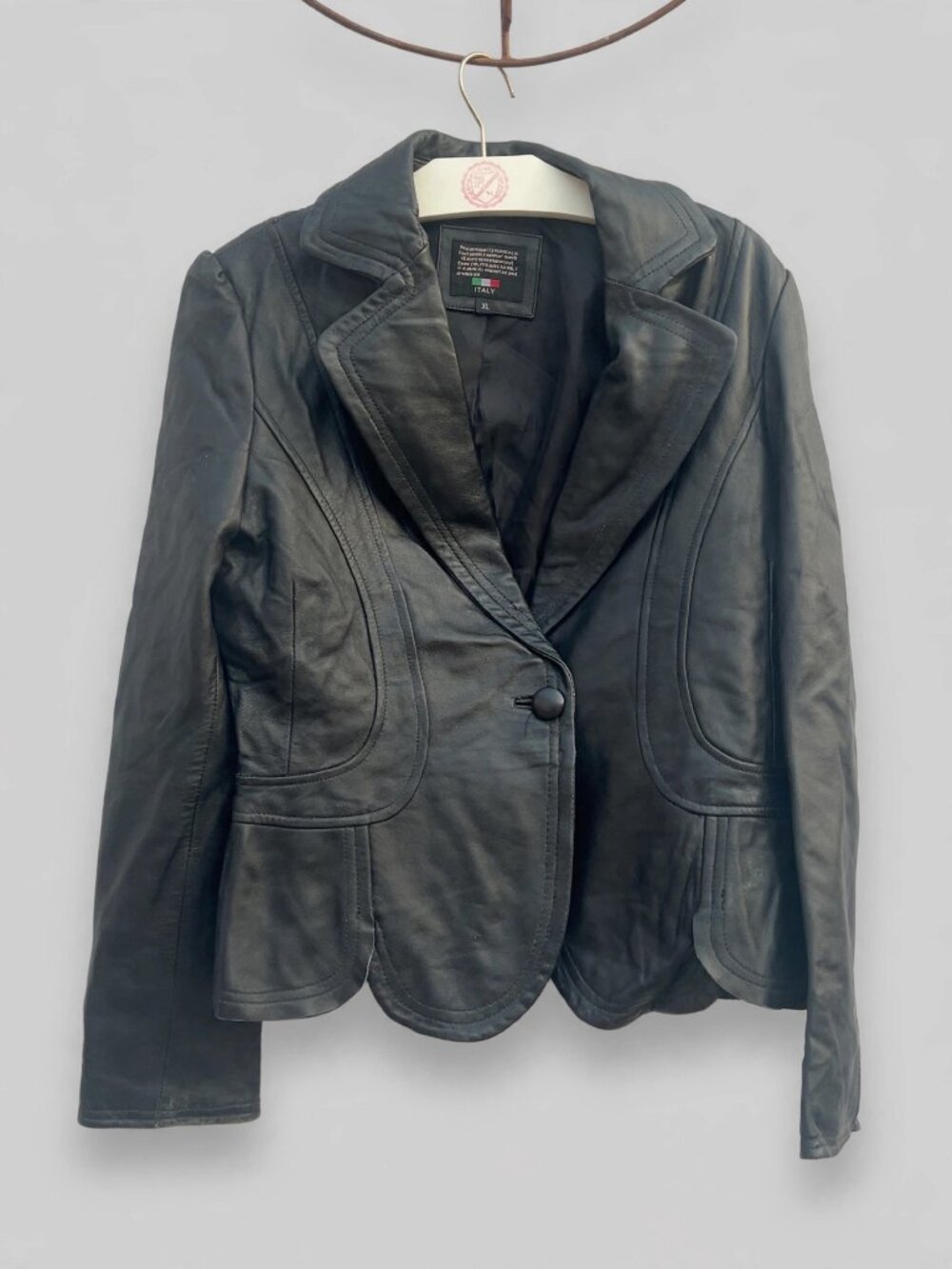 Vintage Italian Genuine Leather Blazer Fitted Peplum Tagged XL Fits M